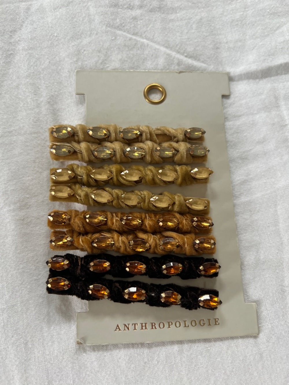 Anthropologie Crystal-Embellished Velvet Hair Clips in Gold, brown, tan